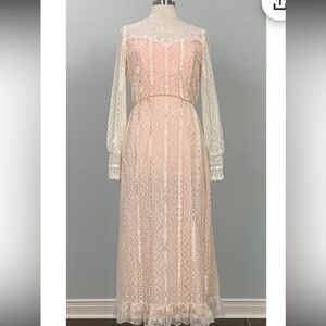 Vintage Lace Formal by Dance Allure - Size 4/6- 80s Peach and Beige